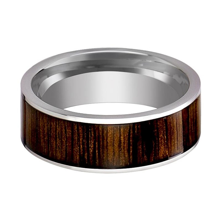 BOKKEN | Silver Tungsten Ring, Black Walnut Wood Inlay, Flat - Rings - Aydins Jewelry - 2