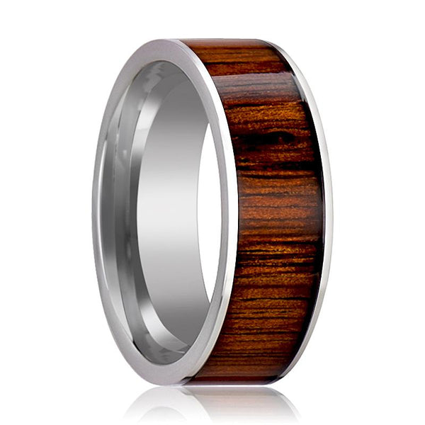 KALANI | Silver Tungsten Ring, Rare Koa Wood Inlay, Flat