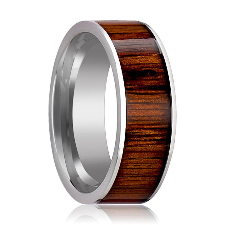 KALANI | Silver Tungsten Ring, Rare Koa Wood Inlay, Flat - Rings - Aydins Jewelry - 1