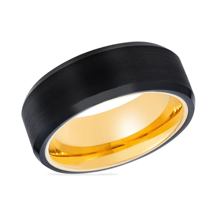 FLEUR | Gold Ring, Black Tungsten Ring, Brushed, Beveled - Rings - Aydins Jewelry