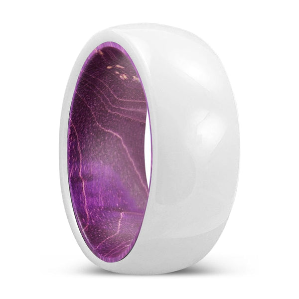 FLOURISH | Purple Wood, White Ceramic Ring, Domed