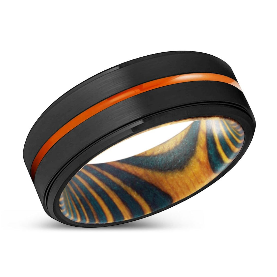 FONTANA | Green & Yellow Wood, Black Tungsten Ring, Orange Groove, Stepped Edge - Rings - Aydins Jewelry - 2