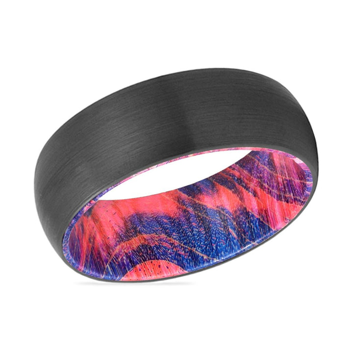 FORCE | Blue & Red Wood, Black Tungsten Ring, Brushed, Domed - Rings - Aydins Jewelry - 2