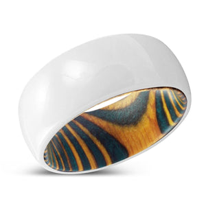 FOREST | Green & Yellow Wood, White Ceramic Ring, Domed - Rings - Aydins Jewelry - 2