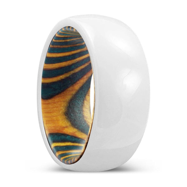 FOREST | Green & Yellow Wood, White Ceramic Ring, Domed - Rings - Aydins Jewelry - 1