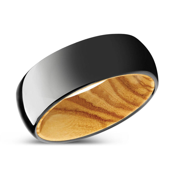 FORESTA | Olive Wood, Black Tungsten Ring, Shiny, Domed - Rings - Aydins Jewelry - 2