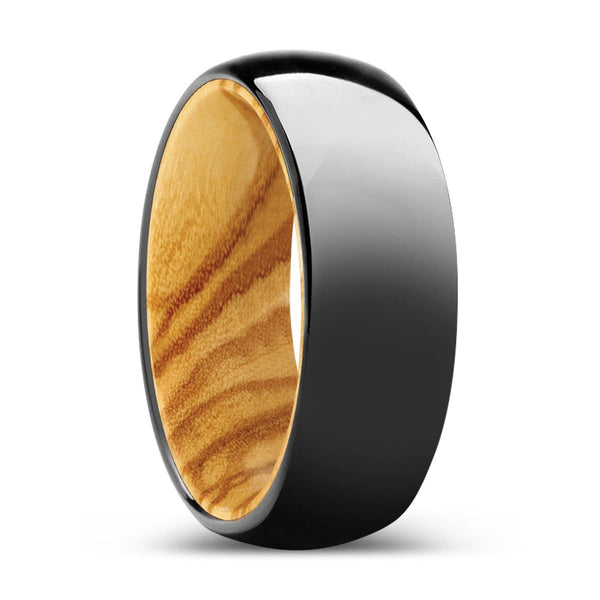 FORESTA | Olive Wood, Black Tungsten Ring, Shiny, Domed - Rings - Aydins Jewelry - 1