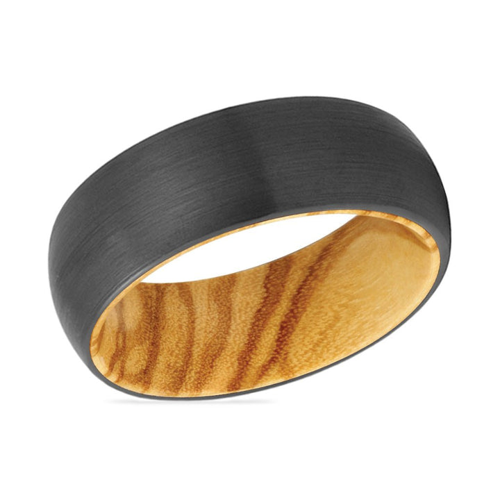 FORGE | Olive Wood, Black Tungsten Ring, Brushed, Domed - Rings - Aydins Jewelry