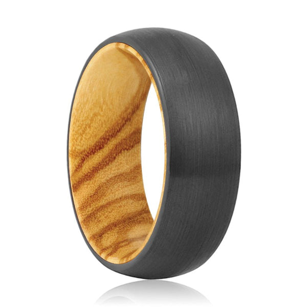 FORGE | Olive Wood, Black Tungsten Ring, Brushed, Domed - Rings - Aydins Jewelry - 1