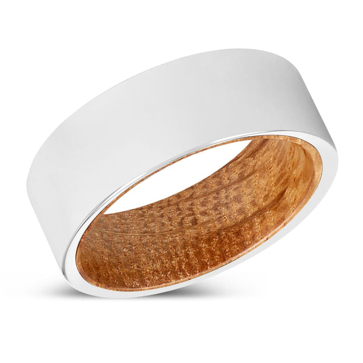 FORREST | Whiskey Barrel Wood, Silver Tungsten Ring, Shiny, Flat - Rings - Aydins Jewelry - 2