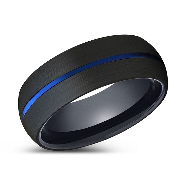 FORTUNE | Black Ring, Black Tungsten Ring, Blue Groove, Domed - Rings - Aydins Jewelry - 2