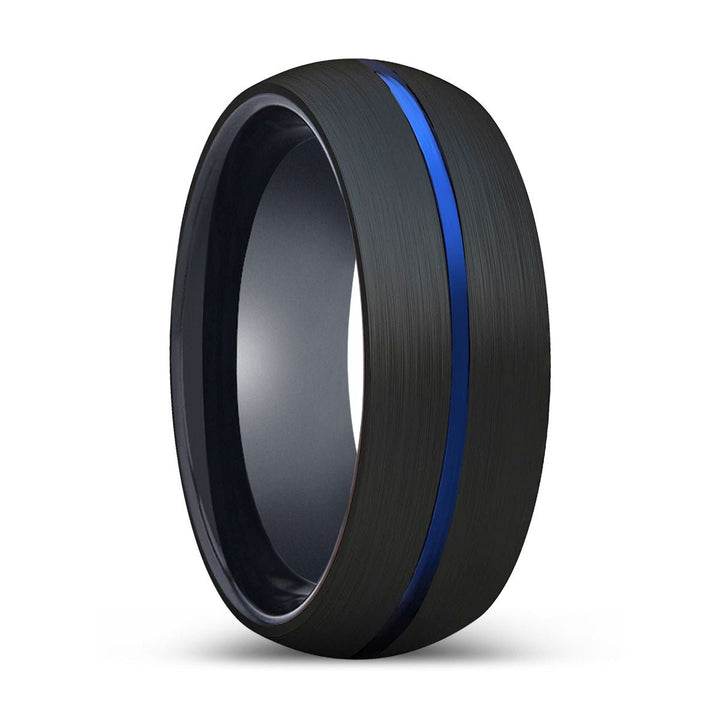 FORTUNE | Black Ring, Black Tungsten Ring, Blue Groove, Domed - Rings - Aydins Jewelry - 1