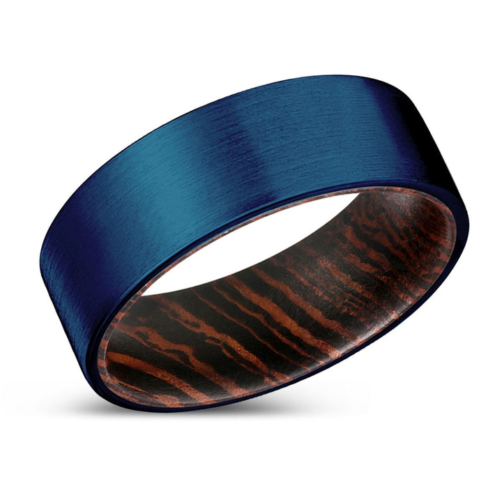 FREEBIRD | Wenge Wood, Blue Tungsten Ring, Brushed, Flat - Rings - Aydins Jewelry - 2
