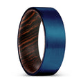 FREEBIRD | Wenge Wood, Blue Tungsten Ring, Brushed, Flat - Rings - Aydins Jewelry - 1