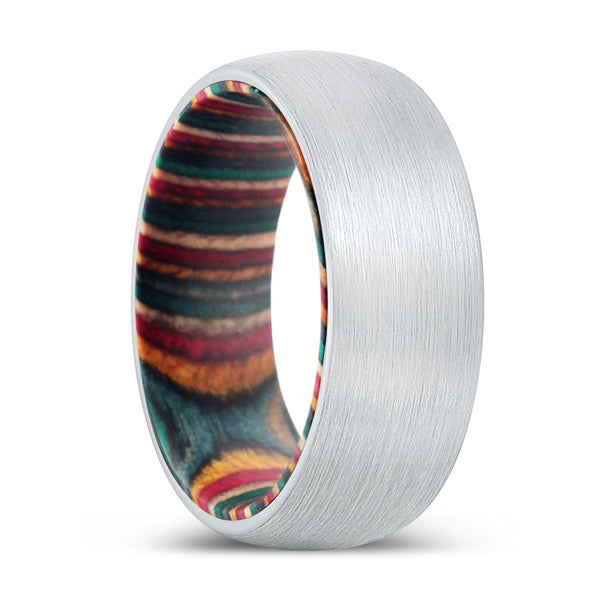 FREEDOM | Multi Color Wood, White Tungsten Ring, Brushed, Domed - Rings - Aydins Jewelry - 1