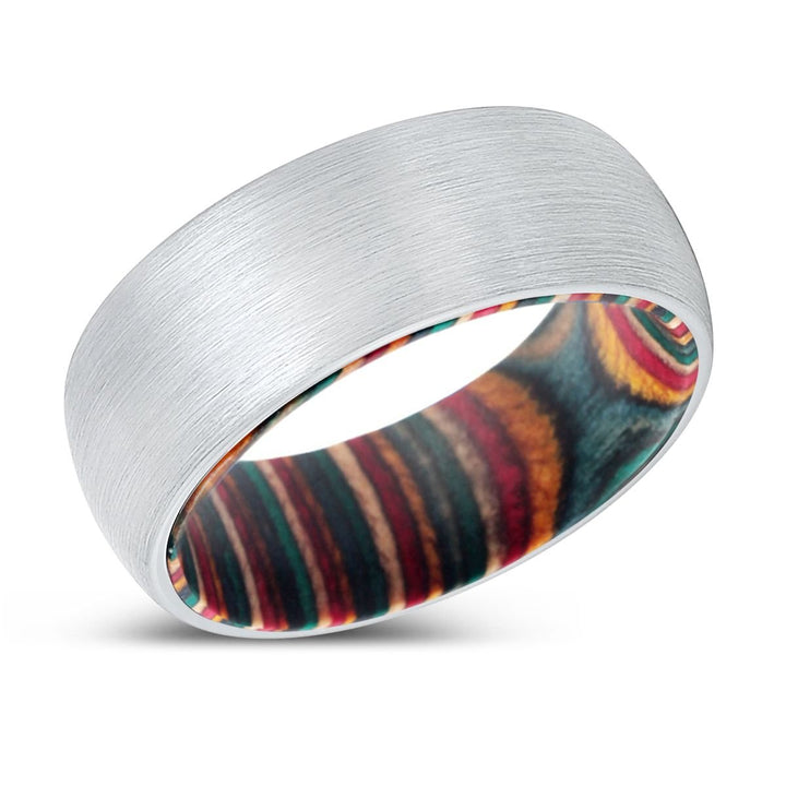 FREEDOM | Multi Color Wood, White Tungsten Ring, Brushed, Domed - Rings - Aydins Jewelry - 2