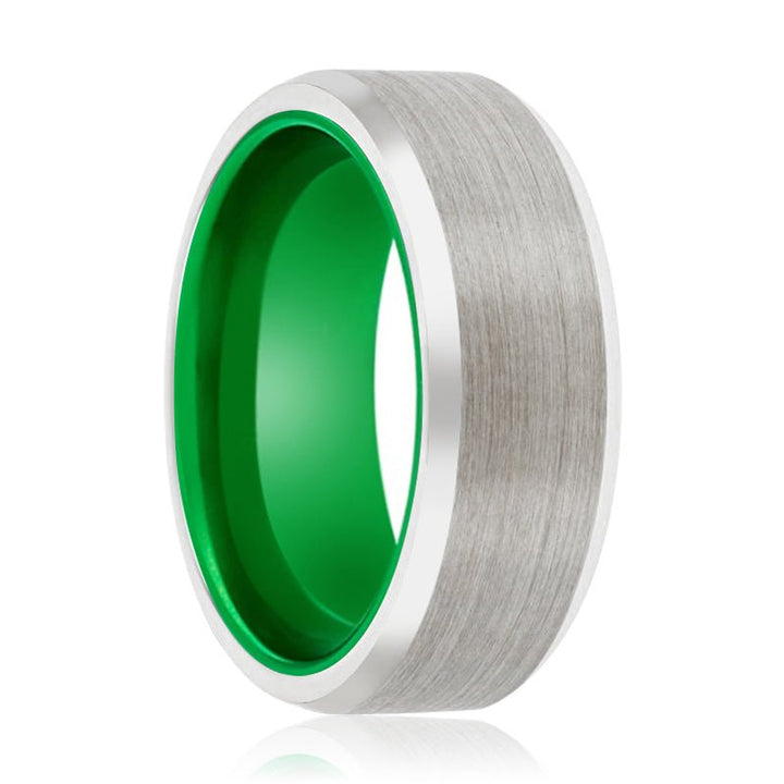 FROGGER | Green Ring, Silver Tungsten Ring, Brushed, Beveled - Rings - Aydins Jewelry - 1