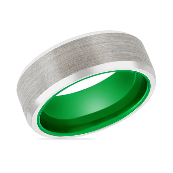 FROGGER | Green Ring, Silver Tungsten Ring, Brushed, Beveled - Rings - Aydins Jewelry - 2