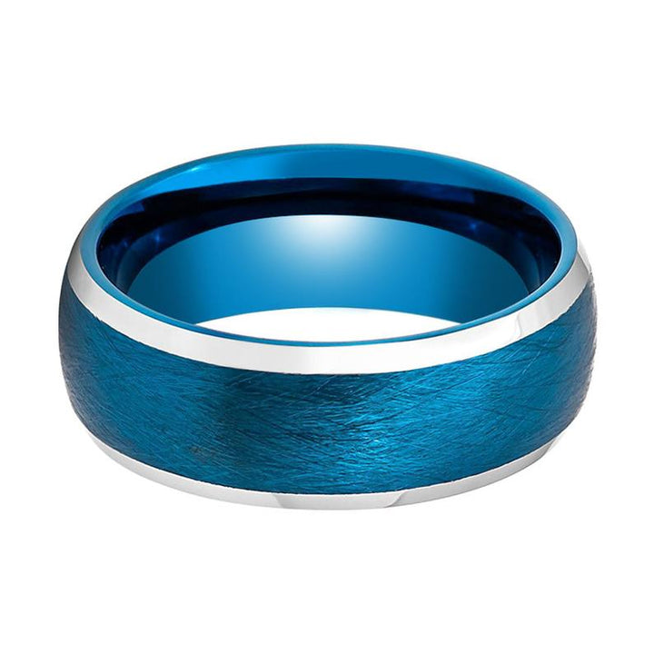FROSTWANE | Blue Tungsten Ring, Brushed, Domed, Silver Beveled Edges - Rings - Aydins Jewelry - 2