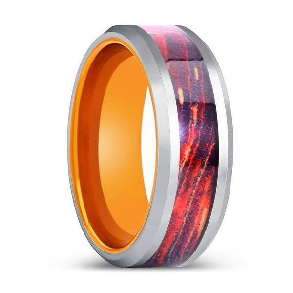 GALAXIUM | Orange Tungsten Ring, Galaxy Wood Inlay Ring, Silver Edges - Rings - Aydins Jewelry