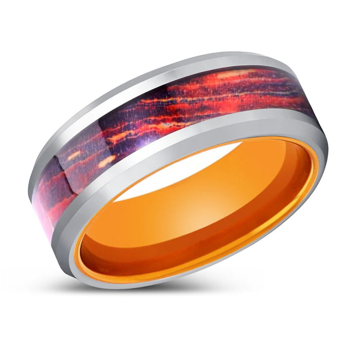 GALAXIUM | Orange Tungsten Ring, Galaxy Wood Inlay Ring, Silver Edges - Rings - Aydins Jewelry - 2