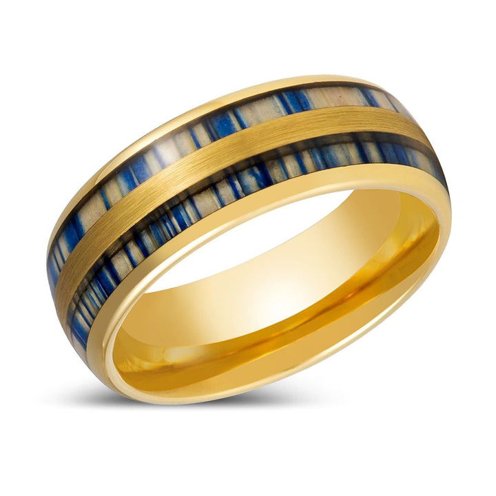 GALLOWAY | Yellow Gold Tungsten Ring Blue Dyed Bamboo Inlay - Rings - Aydins Jewelry - 2
