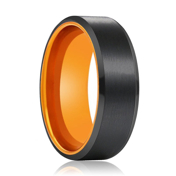 GARFIELD | Orange Ring, Black Tungsten Ring, Brushed, Beveled - Rings - Aydins Jewelry