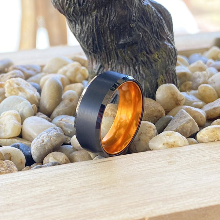 GARFIELD | Orange Ring, Black Tungsten Ring, Brushed, Beveled - Rings - Aydins Jewelry - 5