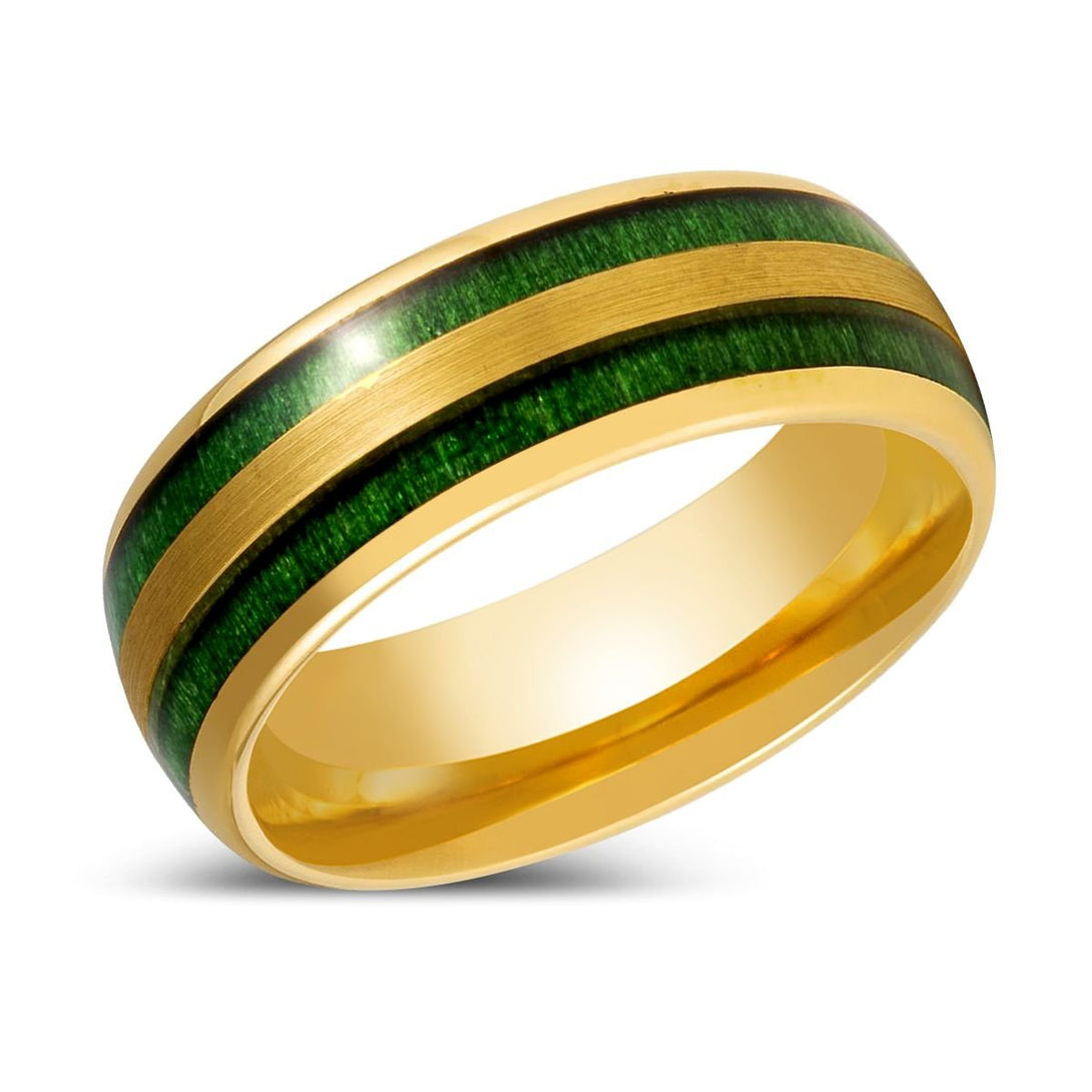 GARRISON | Gold Tungsten Ring, Green Jade Wood Inlay, Domed - Rings - Aydins Jewelry - 2