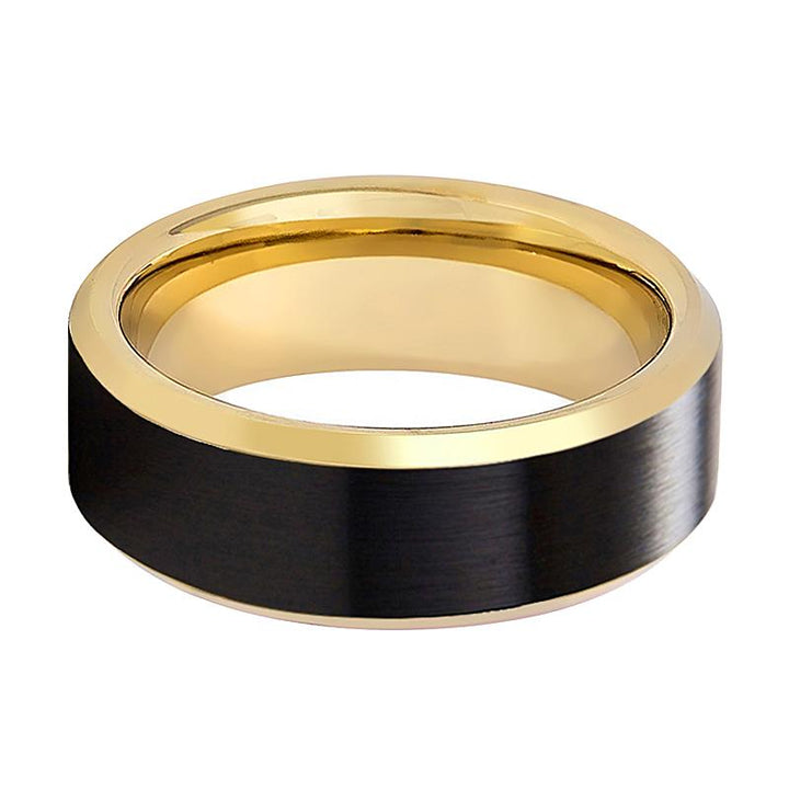 GASTON | Gold Tungsten Ring, Black Brushed, Gold Beveled Edges - Rings - Aydins Jewelry - 2