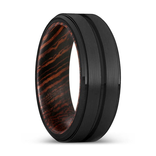 GATES | Wenge Wood, Black Tungsten Ring, Grooved, Stepped Edge - Rings - Aydins Jewelry - 1