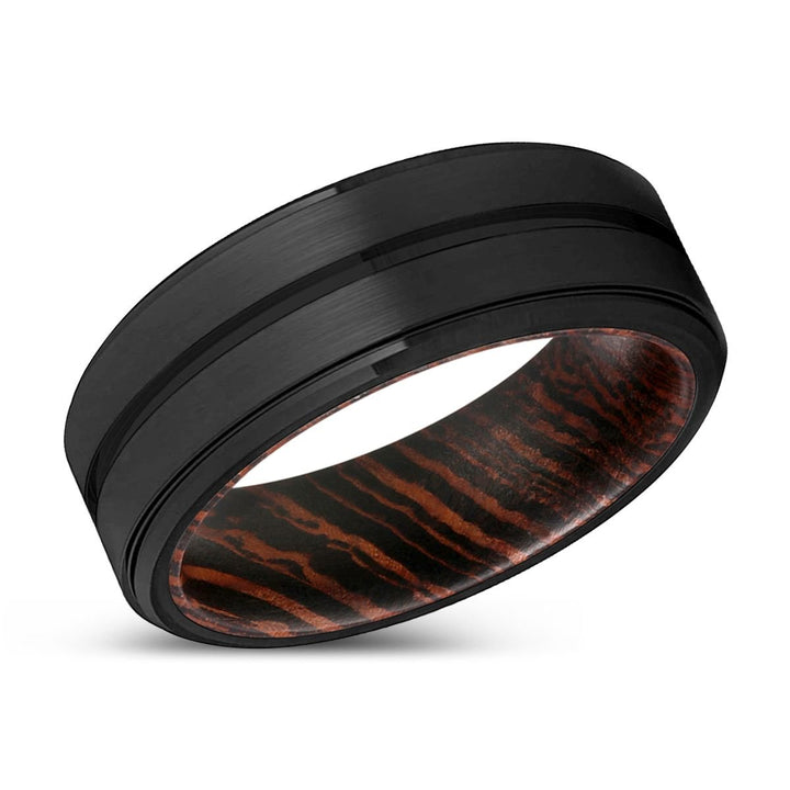 GATES | Wenge Wood, Black Tungsten Ring, Grooved, Stepped Edge - Rings - Aydins Jewelry - 2