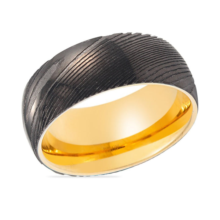 GATSBY | Gold Ring, Gunmetal Damascus Steel Ring, Domed - Rings - Aydins Jewelry - 2