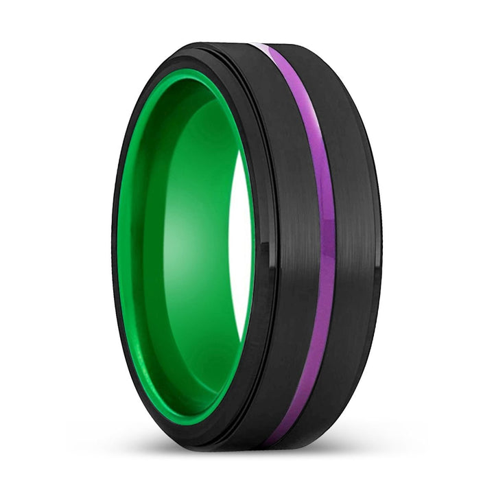 GEELONG | Green Ring, Black Tungsten Ring, Purple Groove, Stepped Edge - Rings - Aydins Jewelry - 1