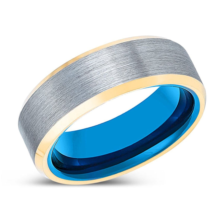 GENESIS | Blue Tungsten Ring, Brushed, Silver Tungsten Ring, Gold Beveled Edges - Rings - Aydins Jewelry - 2