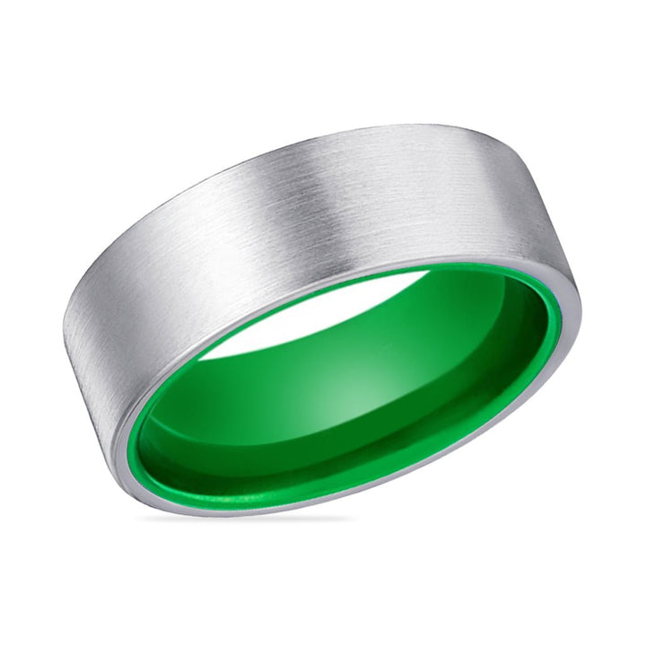 GIANT | Green Ring, Silver Tungsten Ring, Brushed, Flat - Rings - Aydins Jewelry - 2