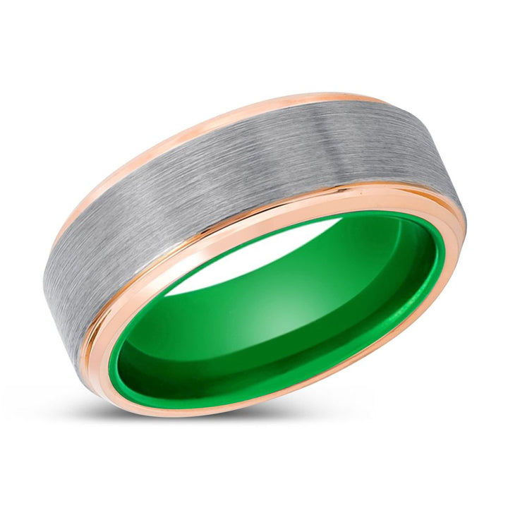 GIBBS | Green Ring, Silver Tungsten Ring, Brushed, Rose Gold Stepped Edge - Rings - Aydins Jewelry - 2