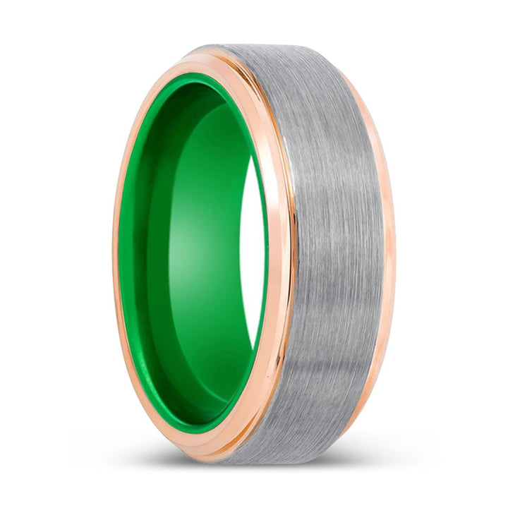 GIBBS | Green Ring, Silver Tungsten Ring, Brushed, Rose Gold Stepped Edge - Rings - Aydins Jewelry - 1