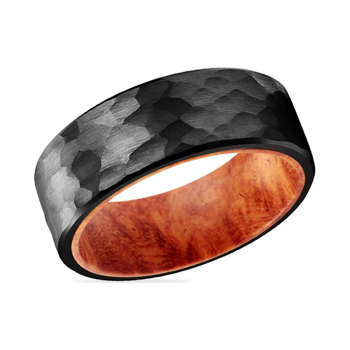 GILROY | Red Burl Wood, Black Tungsten Ring, Hammered, Flat - Rings - Aydins Jewelry - 2