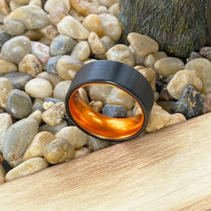 GINGER | Orange Ring, Black Flat Brushed Tungsten Ring - Rings - Aydins Jewelry - 4