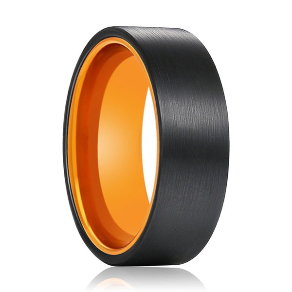 GINGER | Orange Ring, Black Flat Brushed Tungsten Ring
