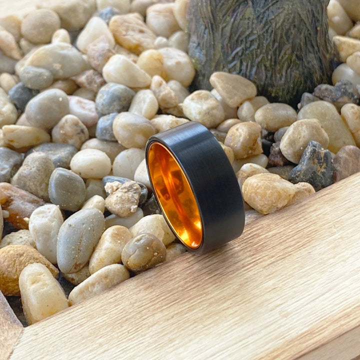 GINGER | Orange Ring, Black Flat Brushed Tungsten Ring - Rings - Aydins Jewelry - 5