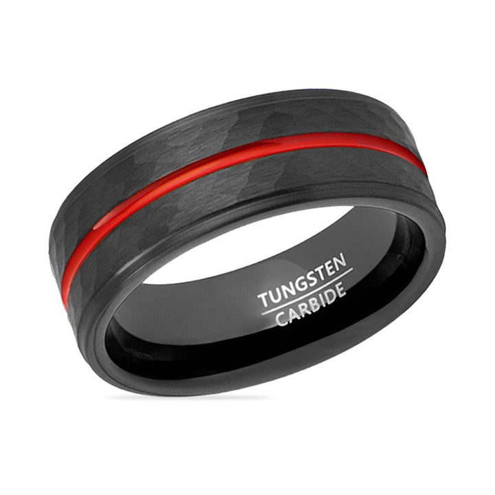 GLADIATOR | Black Tungsten Ring, Hammered, Red Groove, Stepped Edge - Rings - Aydins Jewelry - 2