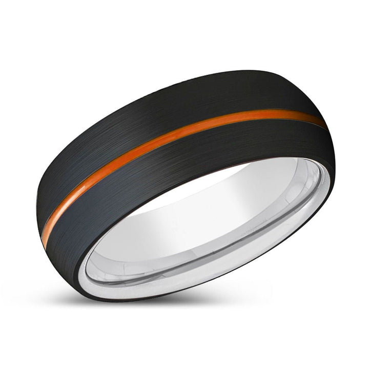 GLADIATORUS | Silver Ring, Black Tungsten Ring, Orange Groove, Domed - Rings - Aydins Jewelry - 2