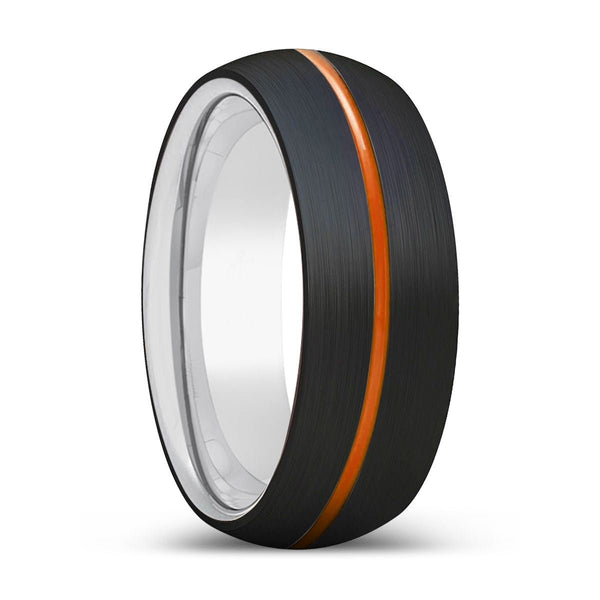 GLADIATORUS | Silver Ring, Black Tungsten Ring, Orange Groove, Domed - Rings - Aydins Jewelry - 1