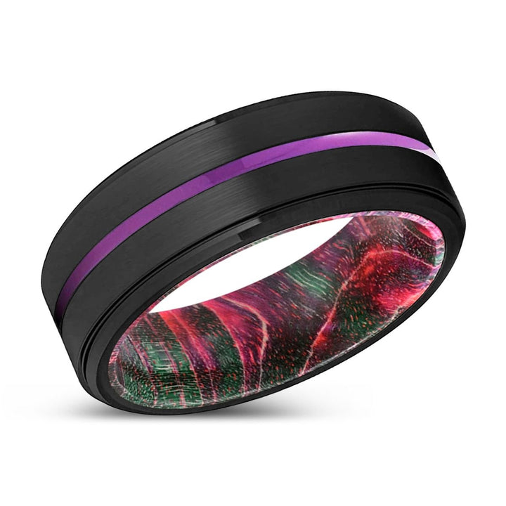 GLADSTON | Green & Red Wood, Black Tungsten Ring, Purple Groove, Stepped Edge - Rings - Aydins Jewelry - 2