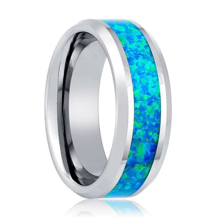 GLEAMING | Tungsten Ring Synthetic Opal Inlay - Rings - Aydins Jewelry - 1