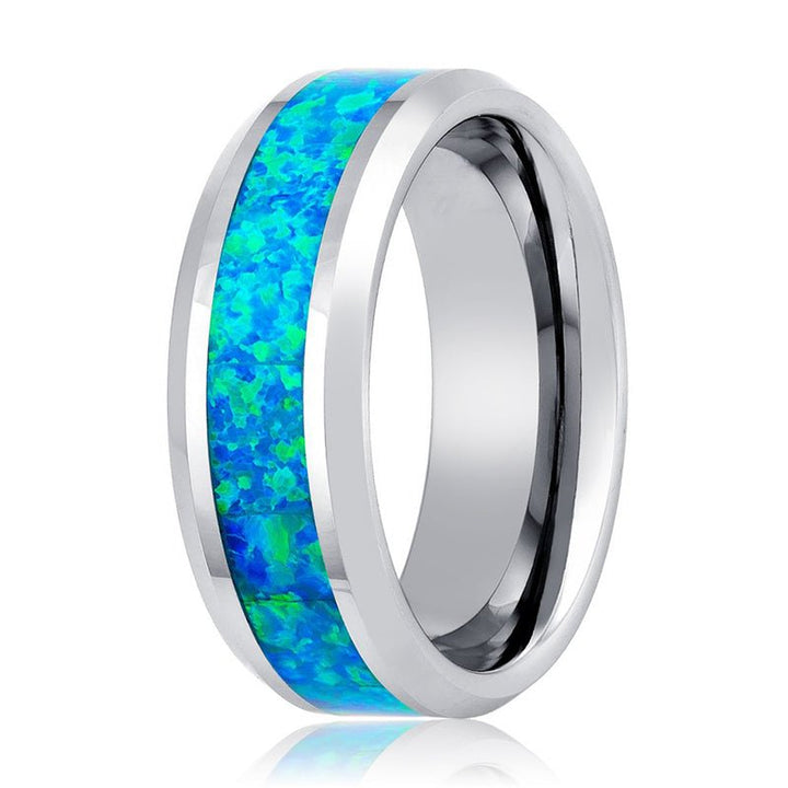 GLEAMING | Tungsten Ring Synthetic Opal Inlay - Rings - Aydins Jewelry - 4