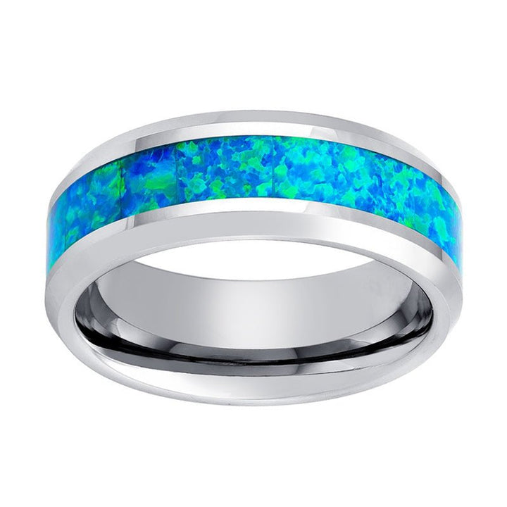 GLEAMING | Tungsten Ring Synthetic Opal Inlay - Rings - Aydins Jewelry - 3