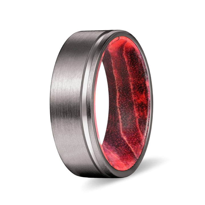 GLEASON | Black & Red Wood, Gunmetal Tungsten Offset Groove - Rings - Aydins Jewelry - 2